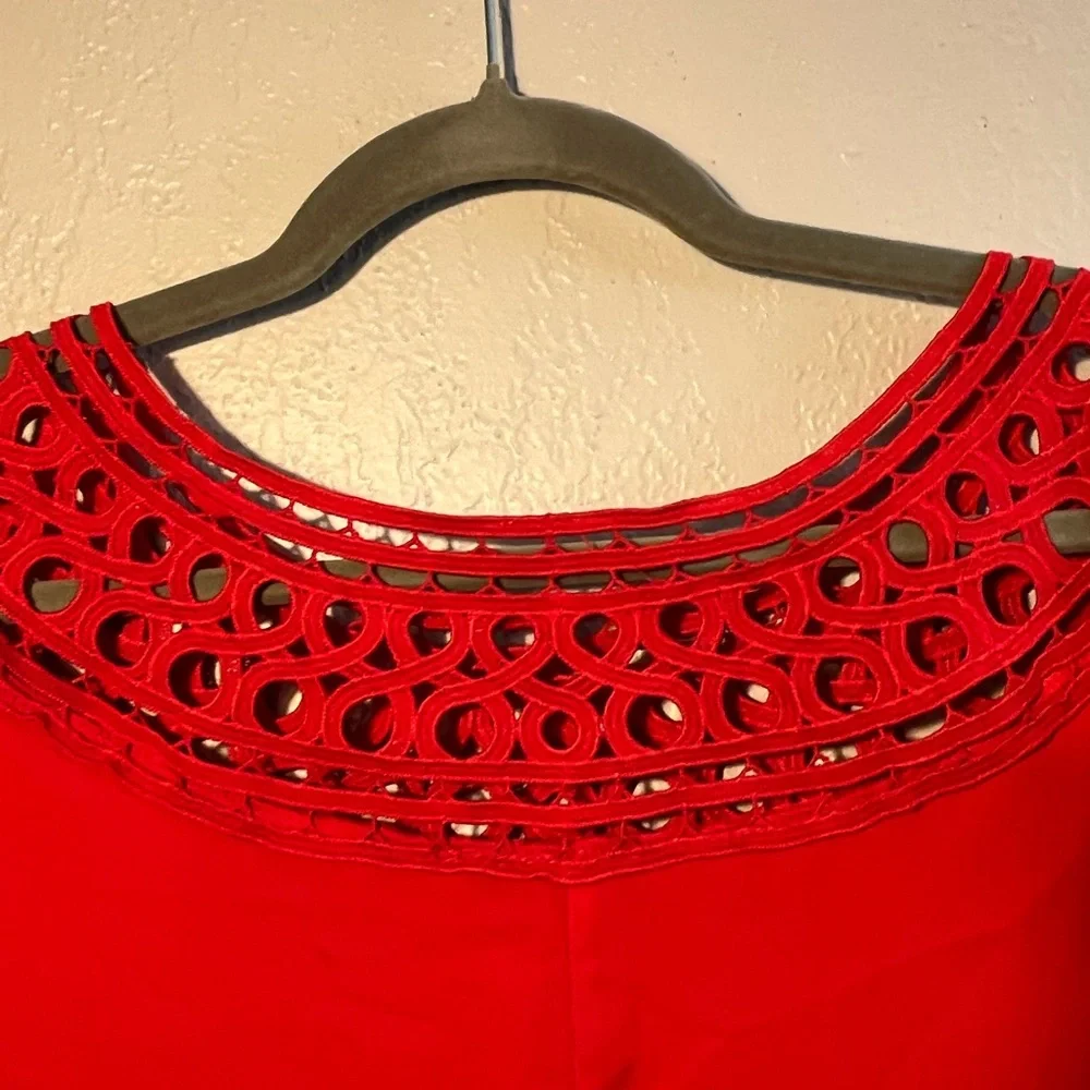 Red Ruffled Flutter Sleeve Blouse size Medium Red 2000s Y2K - Picture 7 of 8